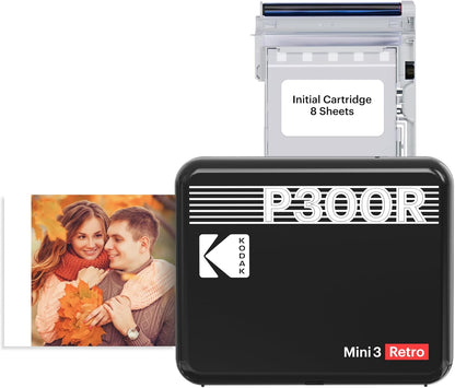 KODAK Mini 3 Retro 4PASS Portable Photo Printer (3X3 Inches) + 8 Sheets, Black