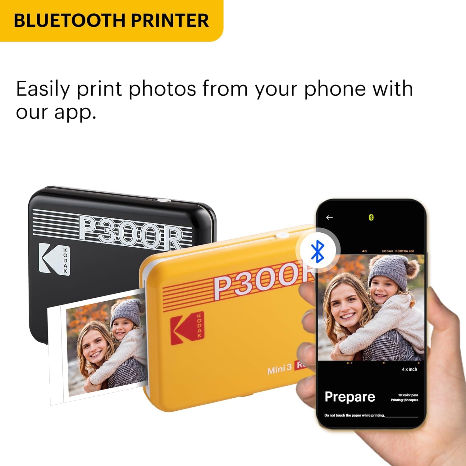 KODAK Mini 3 Retro 4PASS Portable Photo Printer (3X3 Inches) + 8 Sheets, Black