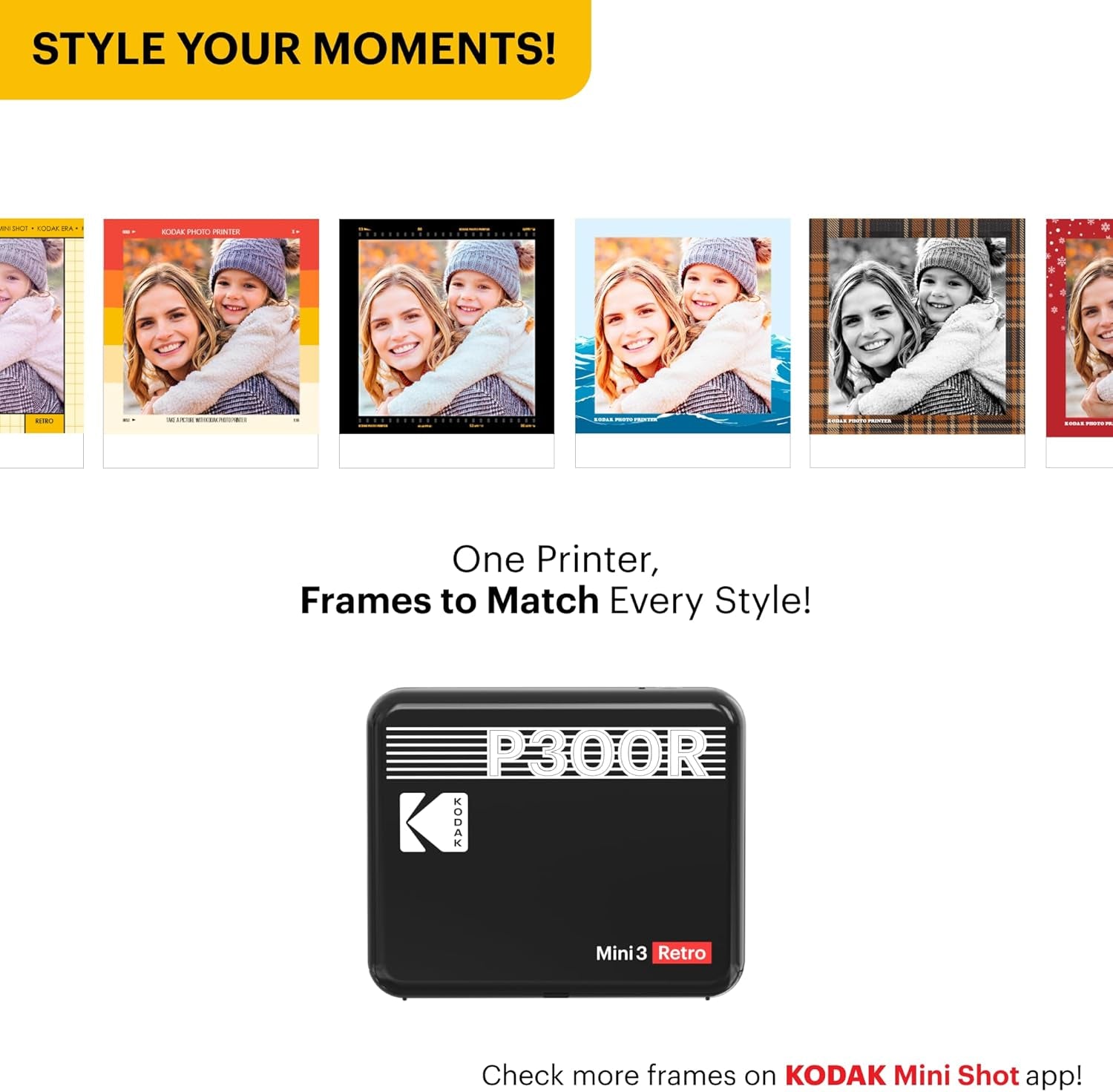 KODAK Mini 3 Retro 4PASS Portable Photo Printer (3X3 Inches) + 8 Sheets, Black
