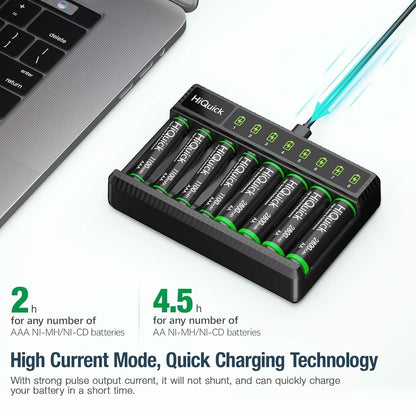 8-Bay Smart Charger with AA AAA Rechargeable Battery, 4 X 2800Mah AA & 4 X1100Mah AAA Batteries – Fast Charging for Home Camera Devices