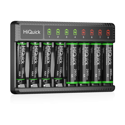 8-Bay Smart Charger with AA AAA Rechargeable Battery, 4 X 2800Mah AA & 4 X1100Mah AAA Batteries – Fast Charging for Home Camera Devices